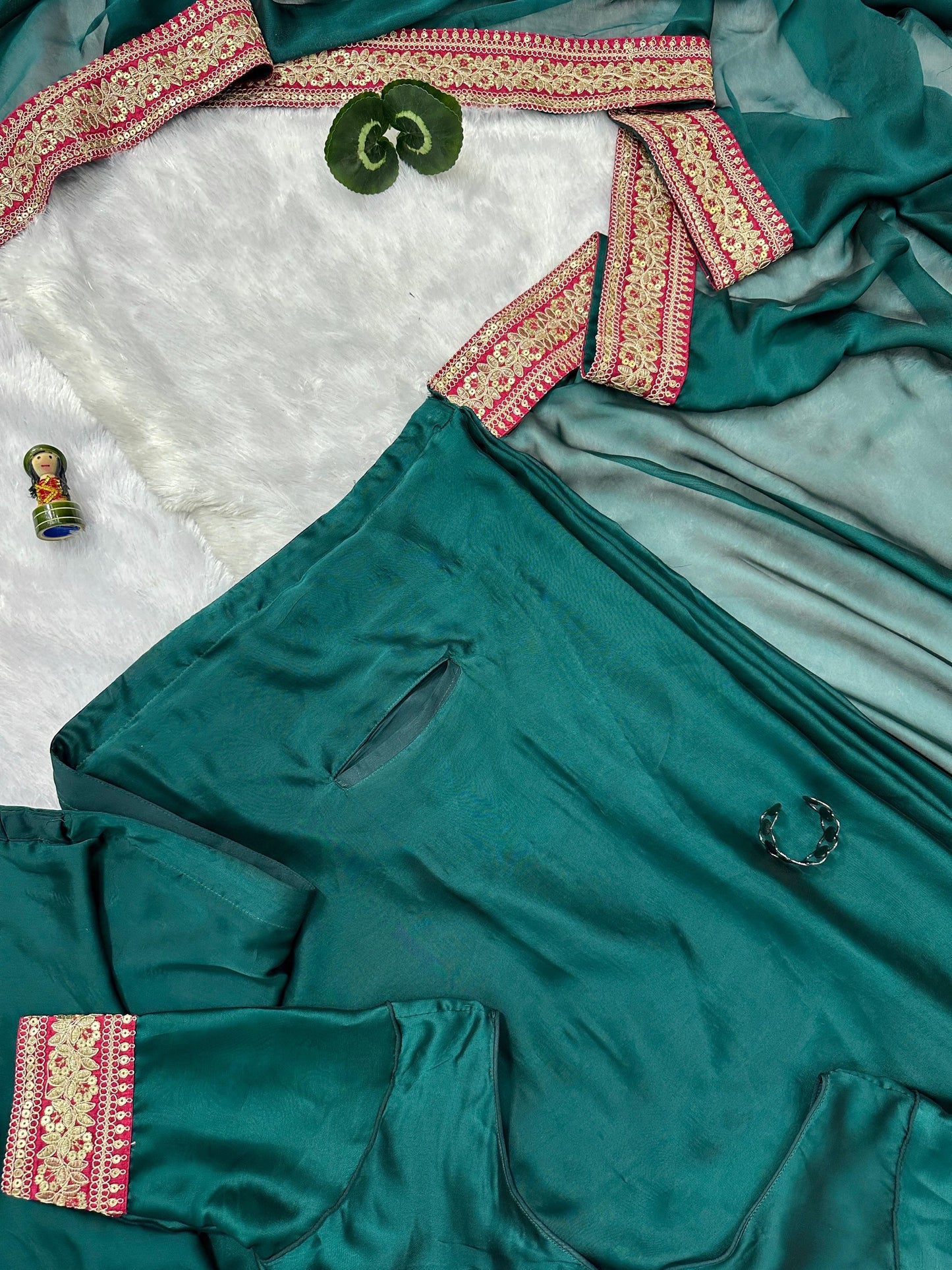 RANGOLI FABRIC READY TO WEAR POCKET SAREE WITH LACE BORDER