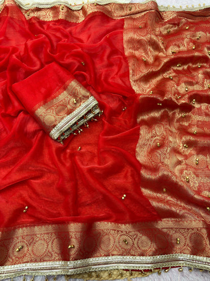 Ghunghroo Sattin chiffon silk saree