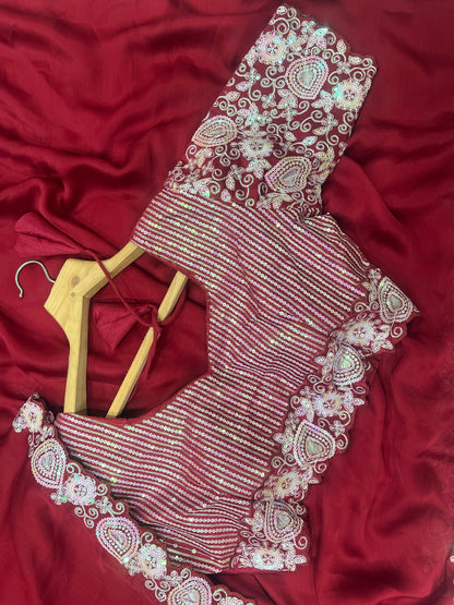 Satin Chiffon saree with Sequins embroidery work