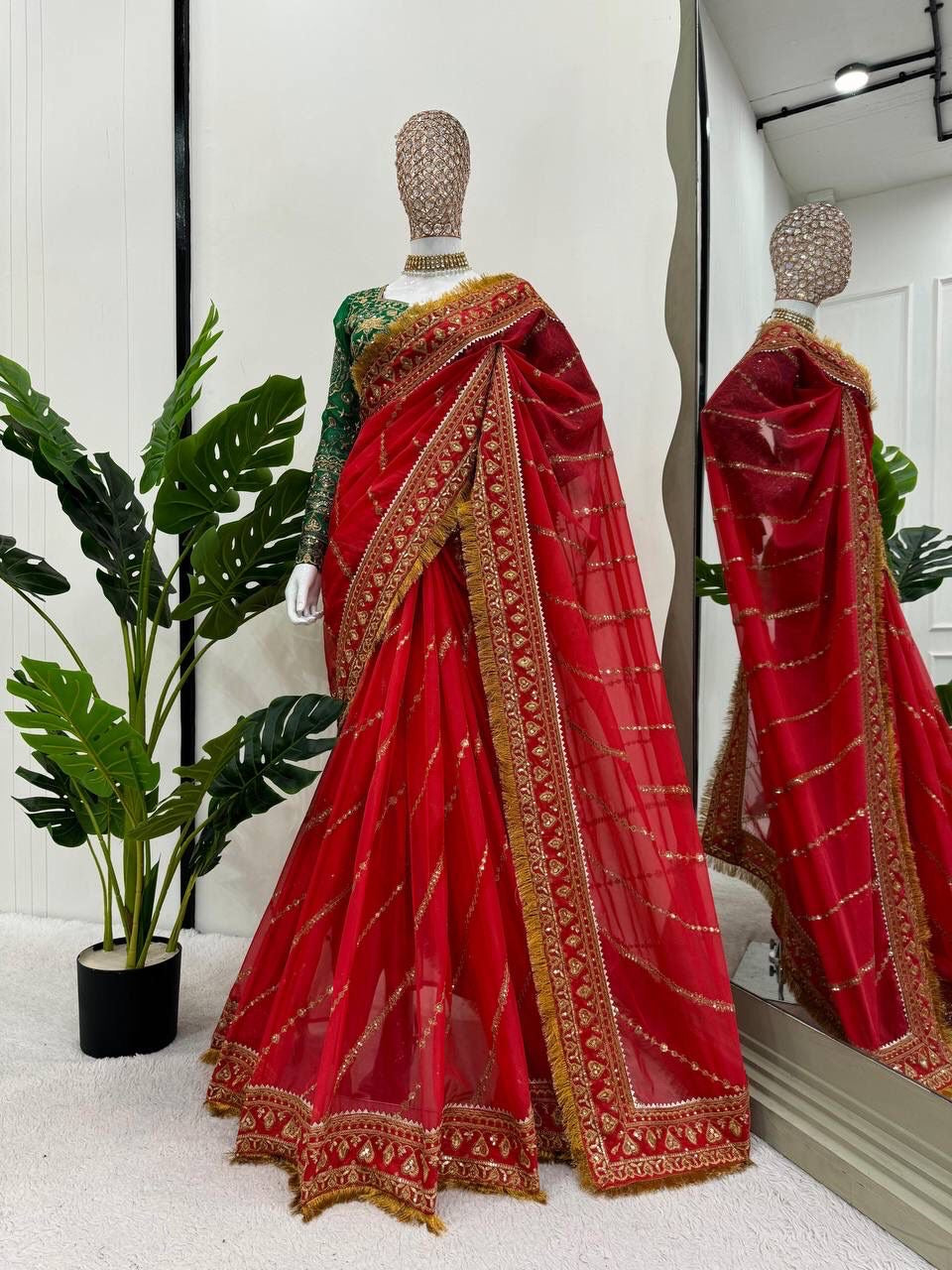 RED DESIGNER HEAVY EMBRODERY WORK SAREE
