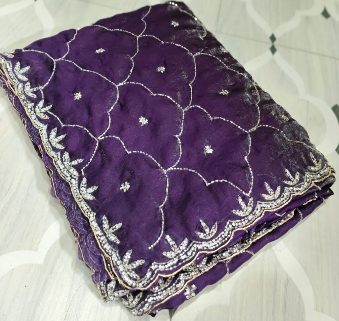 Fendi saree with diamond stone Jaal work Diya design Saree