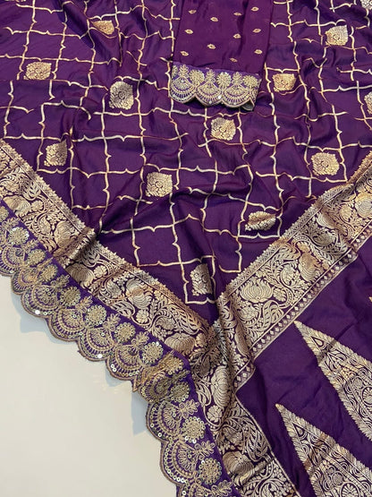 Crepe Khadi Silk Pattu Saree With Antique Zari