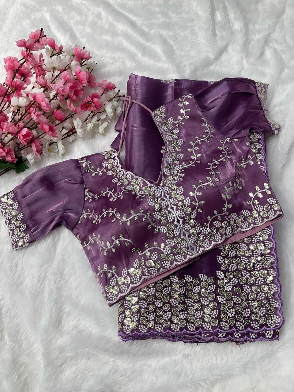 HEAVY EMBRODERY WORK FULLY STICH BLOUSE SAREE