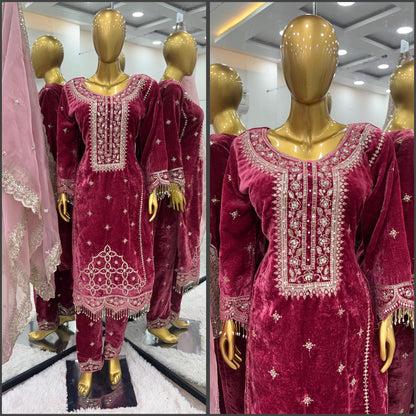 Party Wear Viscose Velvet Designer Look Top-Dupatta and Fully Stiched Bottom