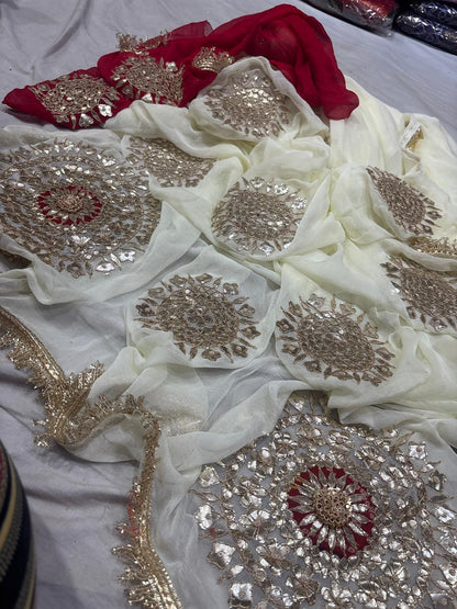 Georgette Half pure hand work saree