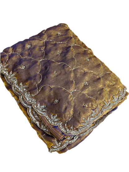 Fendi saree with diamond stone Jaal work Diya design Saree