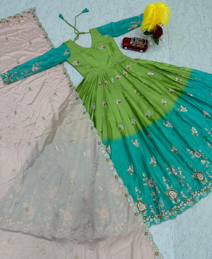 Embroidered green Gown