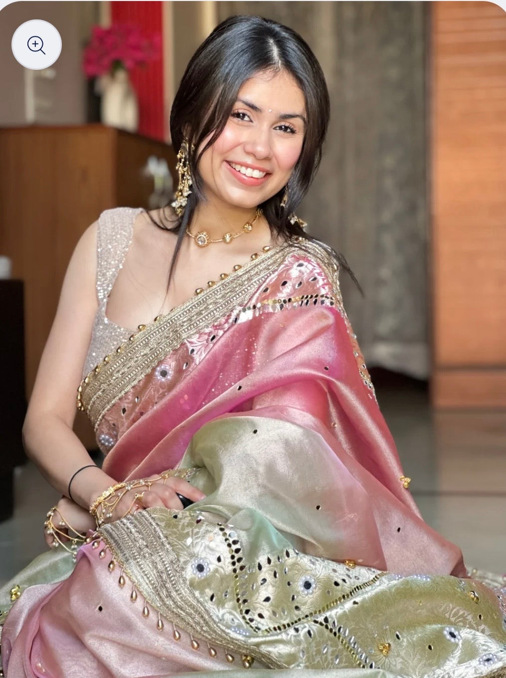 3D dye Ghunghroo and Mirror Tissue saree