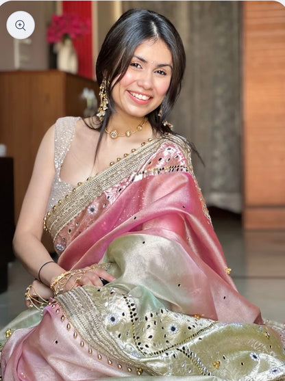 3D dye Ghunghroo and Mirror Tissue saree