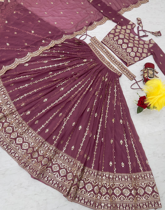 Georgette Lehnga chilli Dupatta with belt