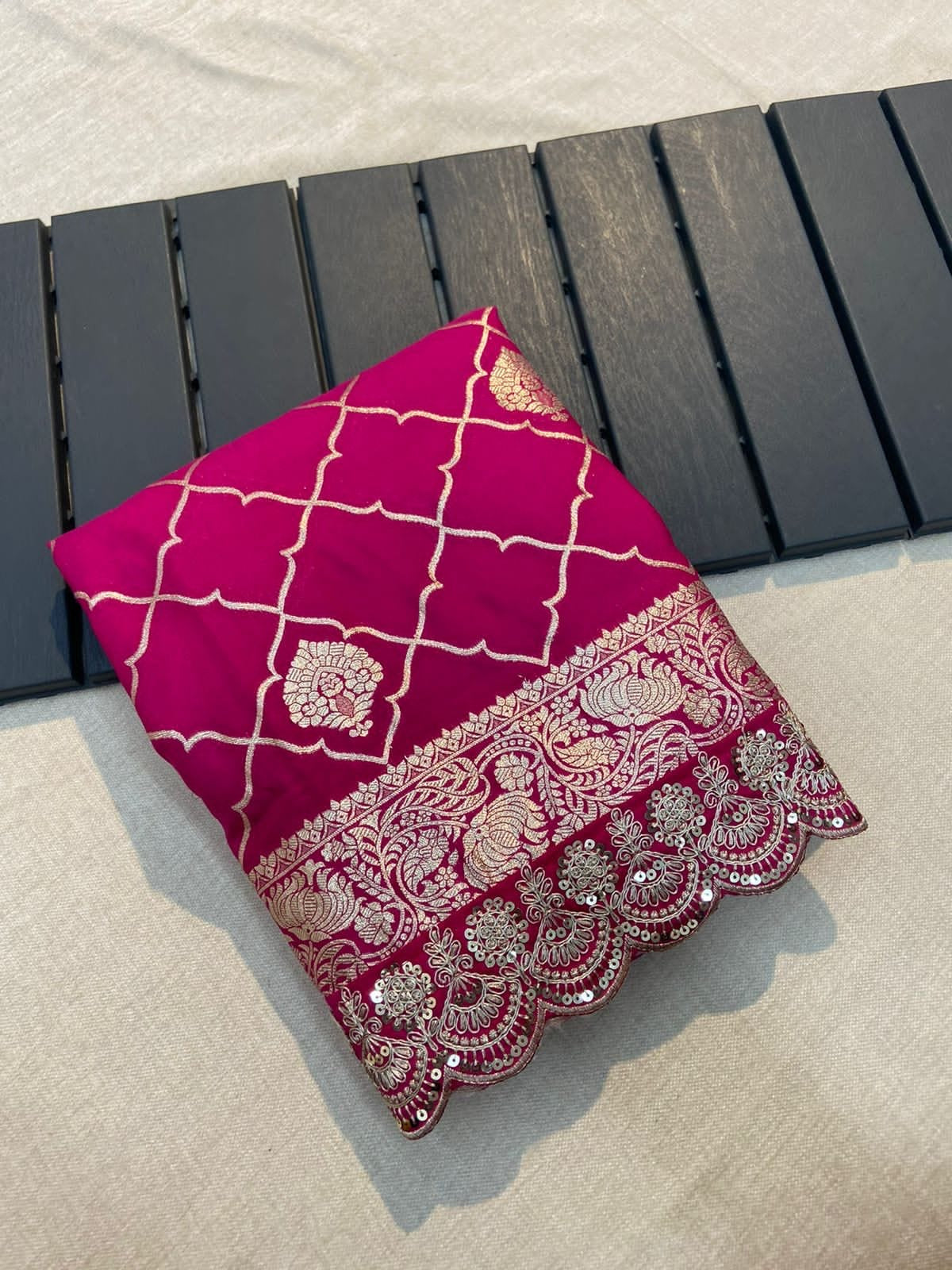 Crepe Khadi Silk Pattu Saree With Antique Zari