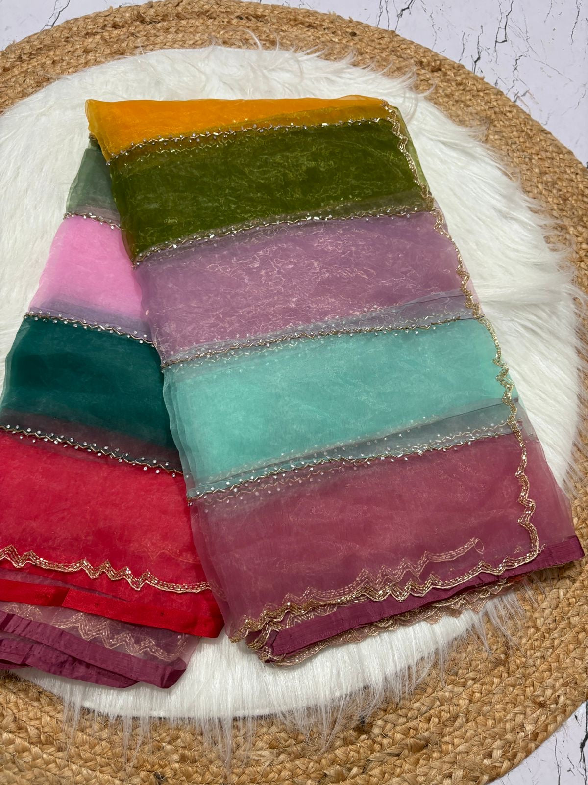 Tissue fabric designer saree with katdana handwork