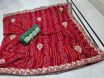 Bandhini chunri saree in gotta patti work