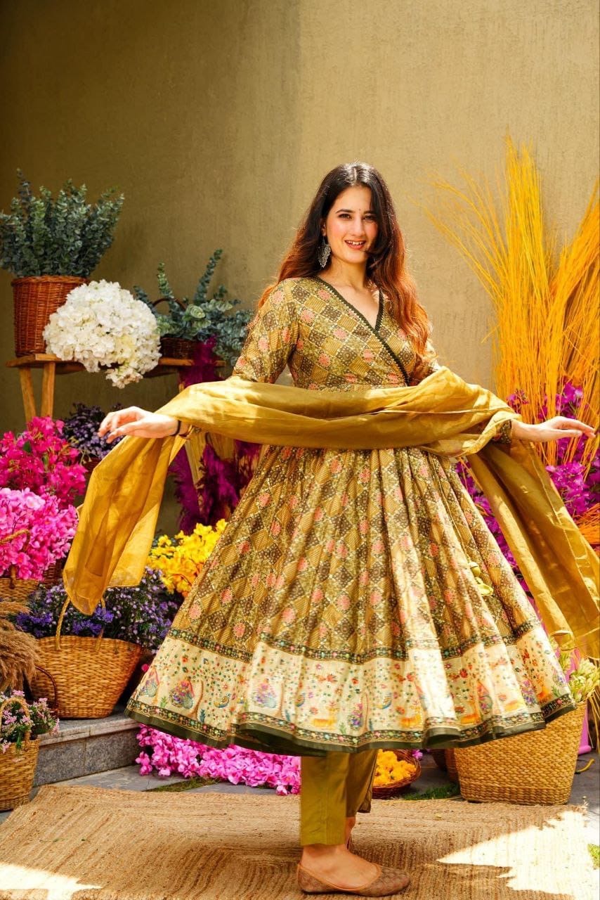 Yellow Patola Digital Printed Gown With dupatta