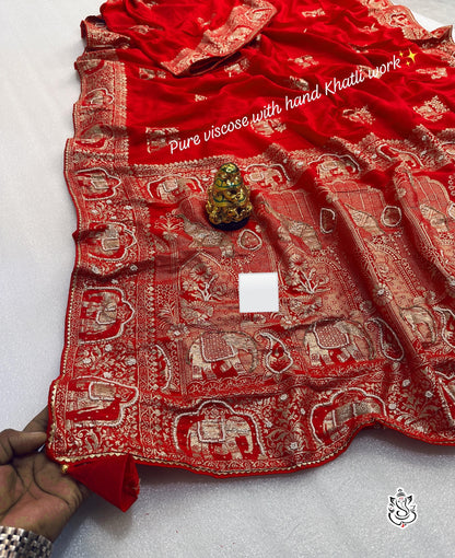 Pure Viscose Dola Fabric Saree With Beautiful Heavy Meenakari Zari Weaving