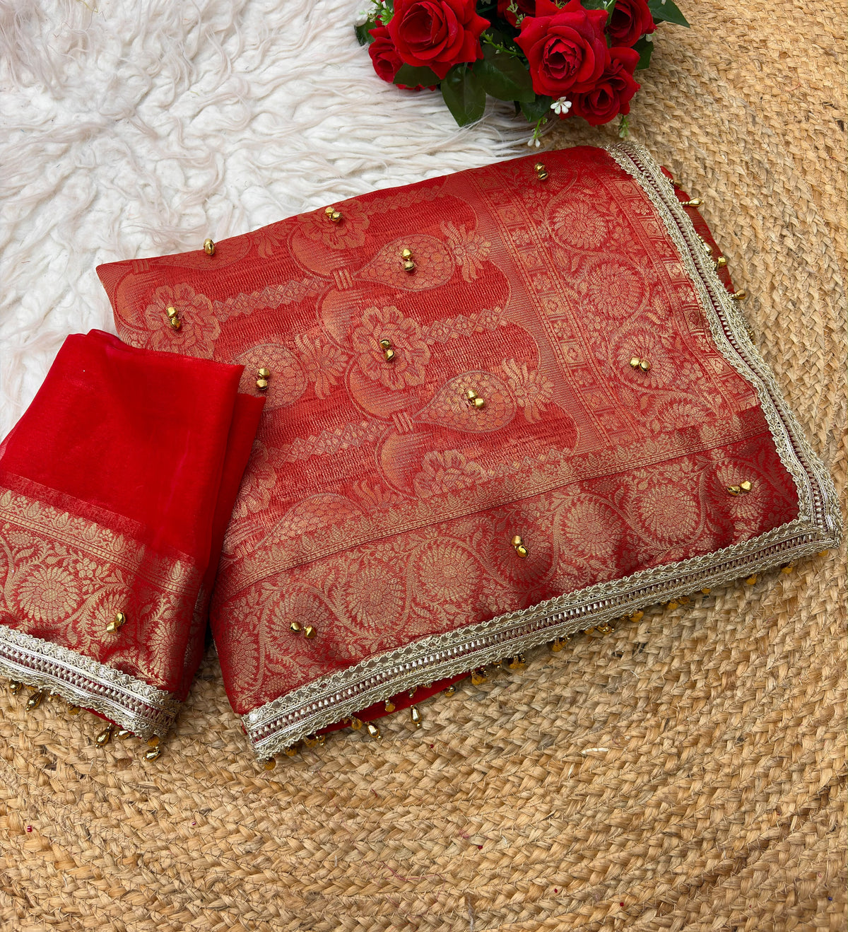 Ghunghroo Sattin chiffon silk saree