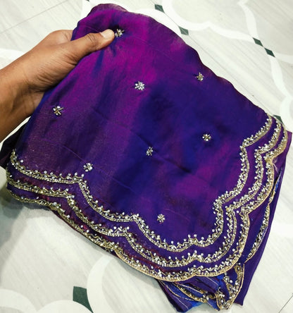 Fendi saree with diamond stone Lehriya border design Saree