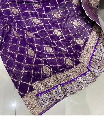 Crepe Khadi Silk Pattu Saree With Antique Zari