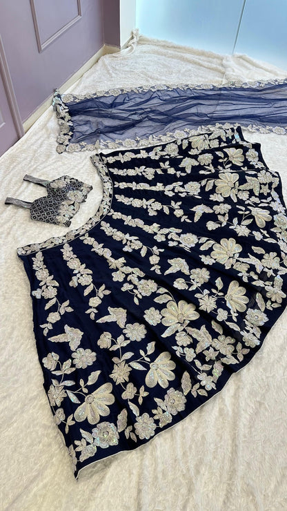 Kasturi Silk georgette lehenga with rainbow sequins & Dori work
