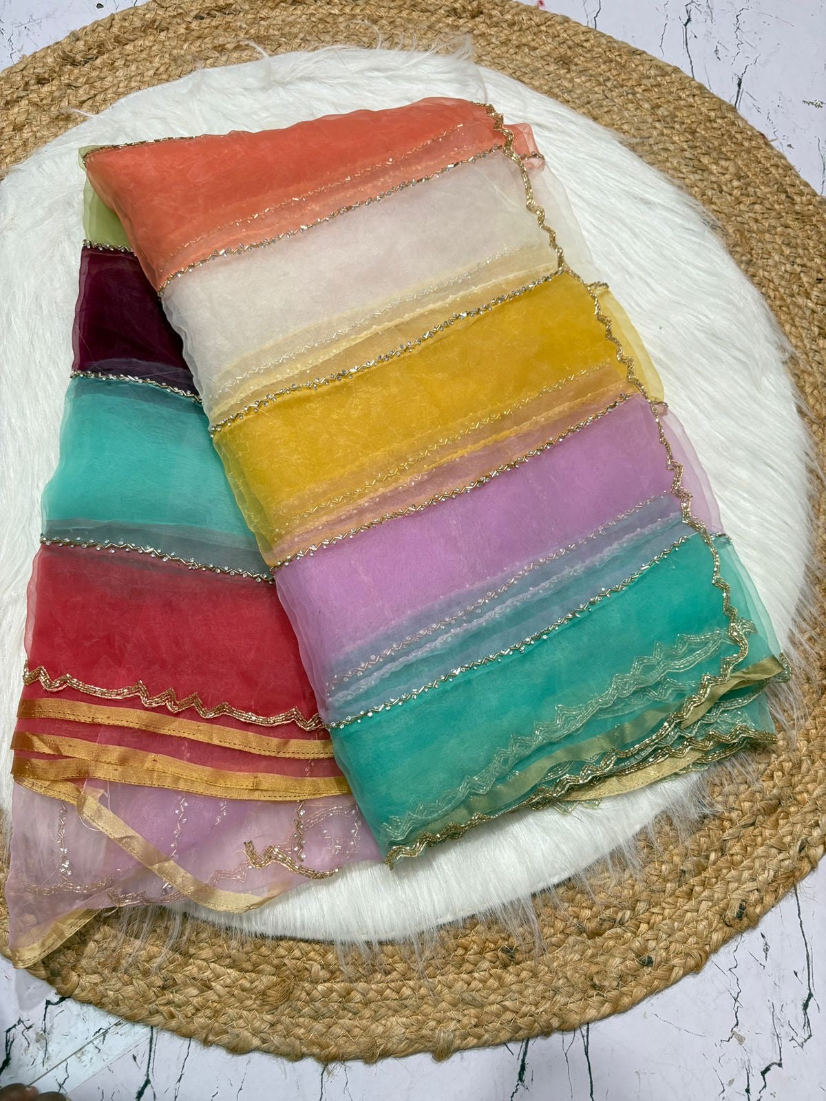 Tissue fabric designer saree with katdana handwork