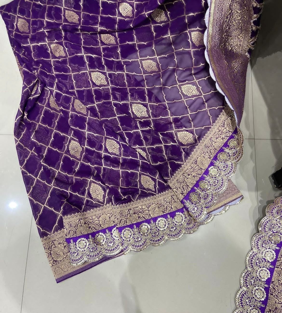 Crepe Khadi Silk Pattu Saree With Antique Zari