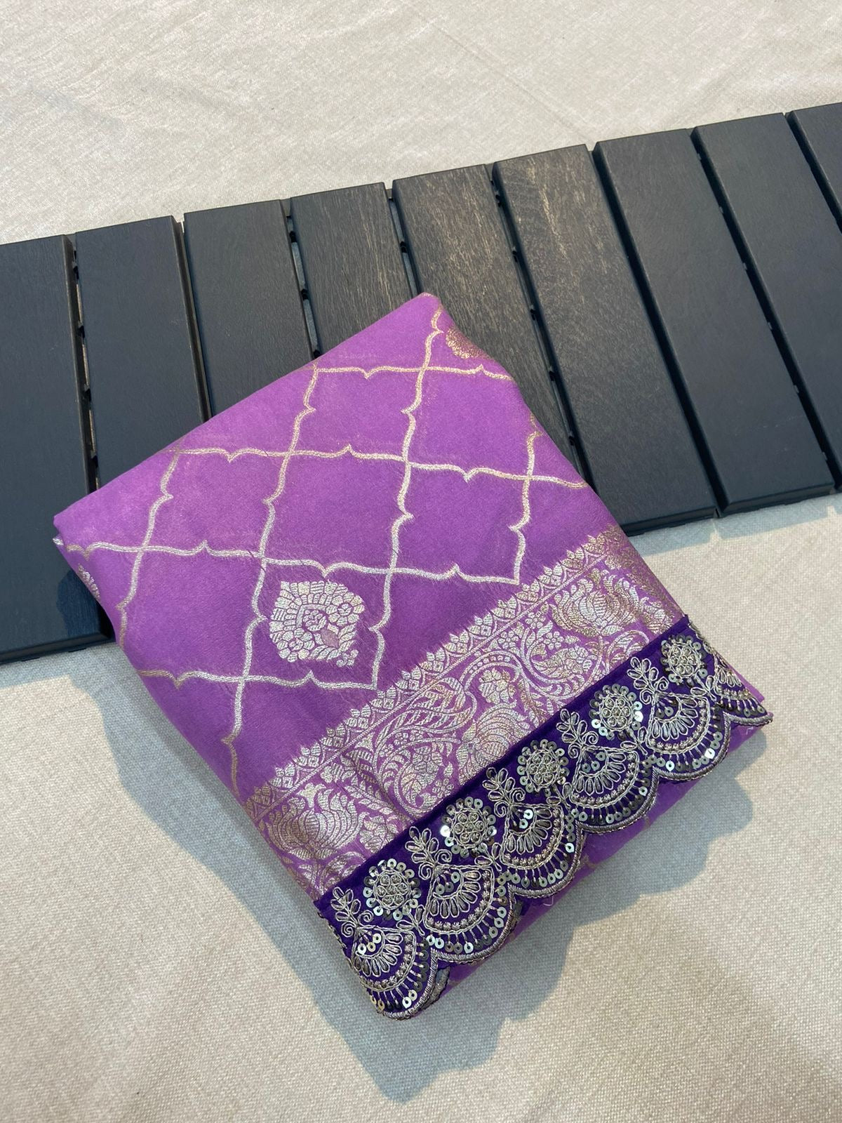 Crepe Khadi Silk Pattu Saree With Antique Zari