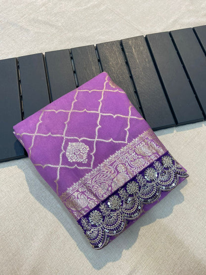 Crepe Khadi Silk Pattu Saree With Antique Zari