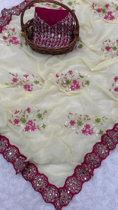 Georgette saree in sequence with Original Mirror