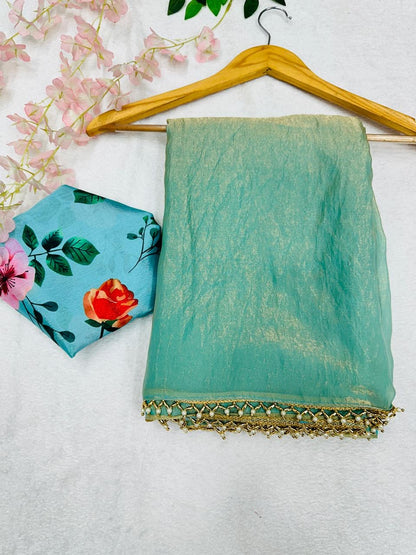 Fandy crush silk with fancy handwork lace