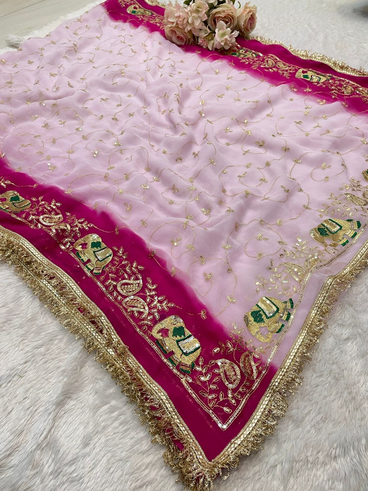 Georgette saree in kasab work