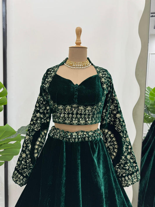 velvet Lehnga with beautiful hand work