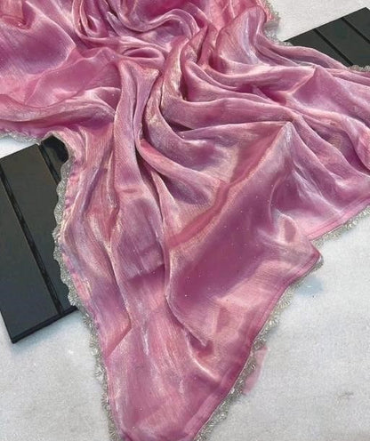 Pink Zimmy Choo Silk Saree with Cutwork Border