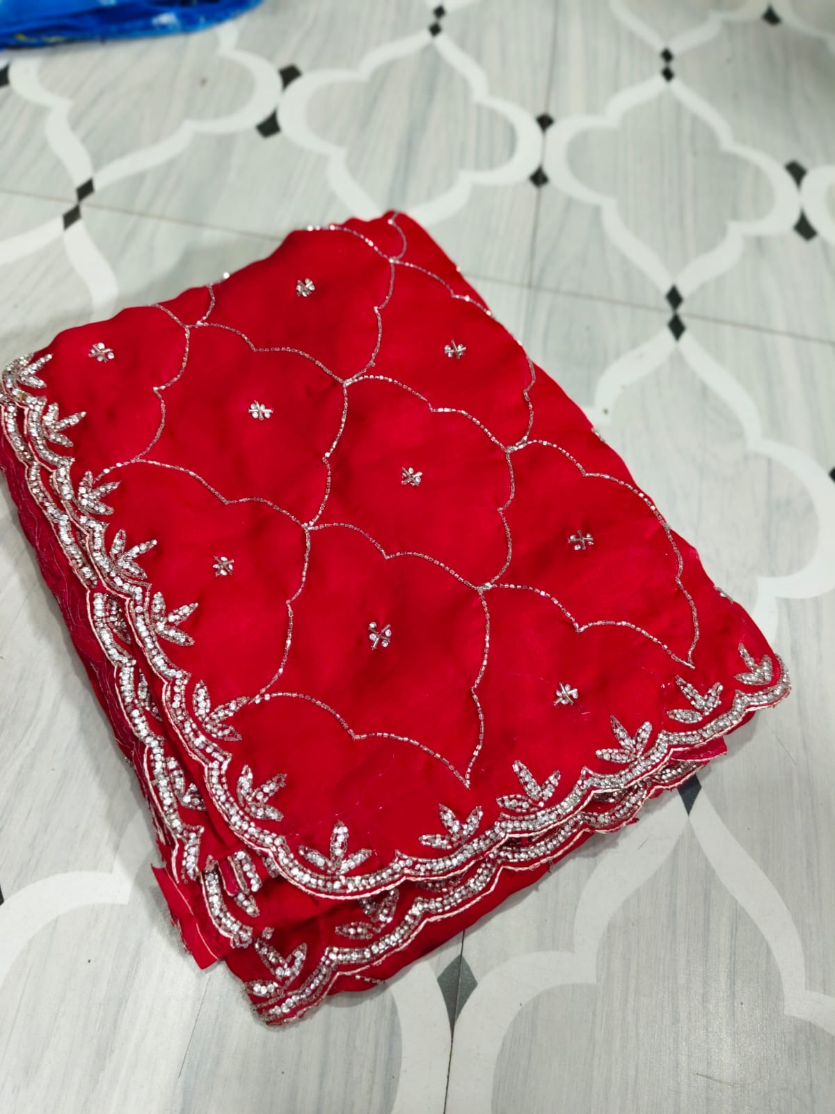 Fendi saree with diamond stone Jaal work Diya design Saree