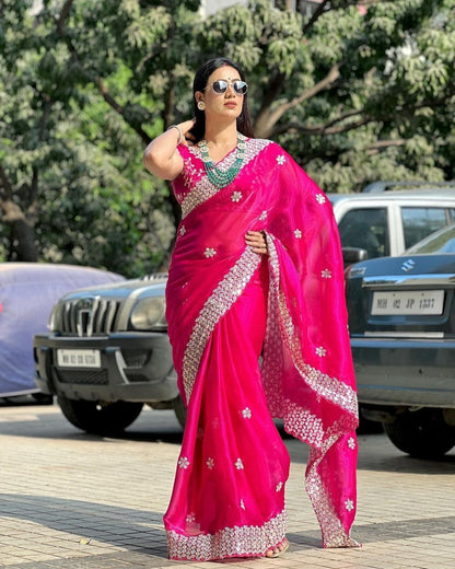 HEAVY EMBRODERY WORK FULLY STICH BLOUSE SAREE