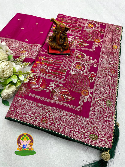 Pure Viscose Dola Fabric Saree With Beautiful Heavy Meenakari Zari Weaving