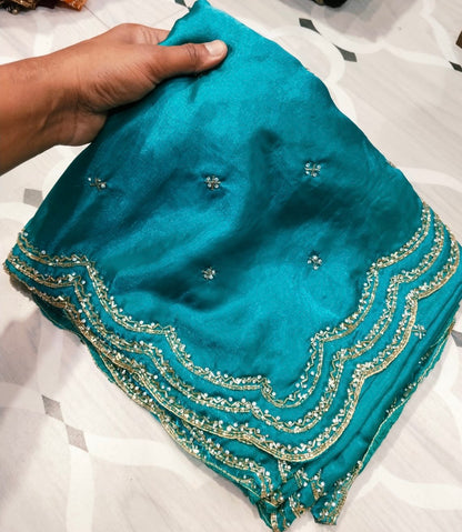 Fendi saree with diamond stone Lehriya border design Saree