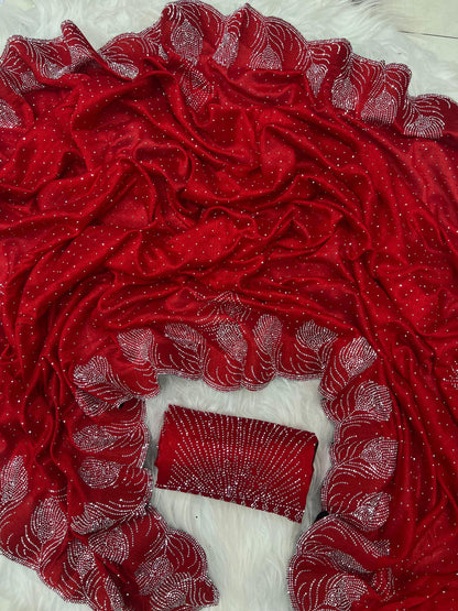 rangoli saree with siroski diamond