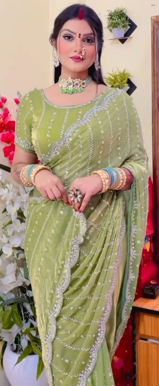 Space Silk Saree With Beads Work Saree
