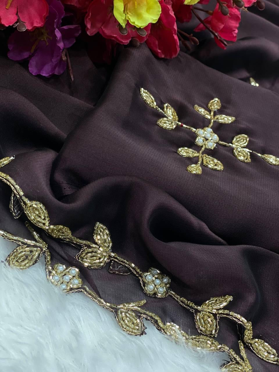 RANGOLI SILK Saree with HANDWORK AND CUTWORK WITH PEARL