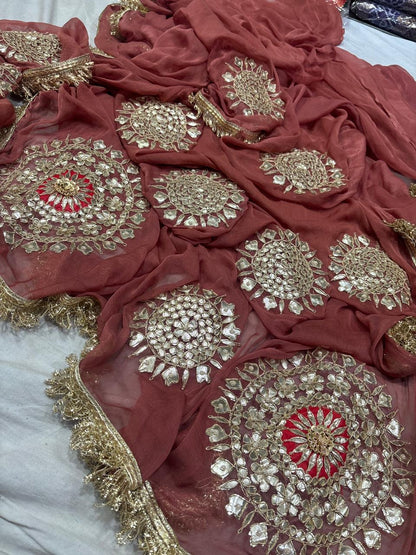 Georgette Half pure hand work saree
