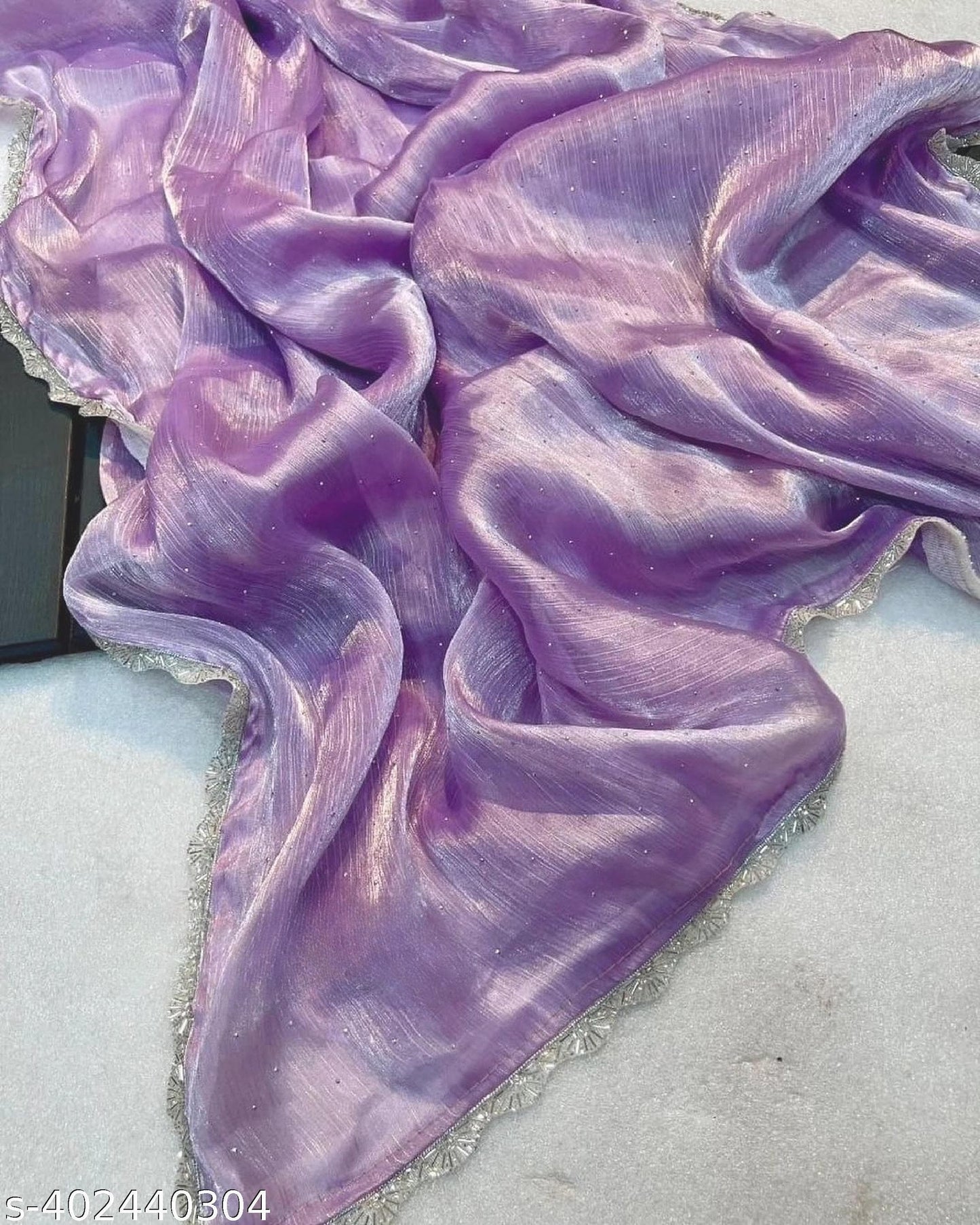 Purple Zimmy Choo Silk Saree with Cutwork Border