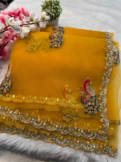 Crystal tissue handwork saree
