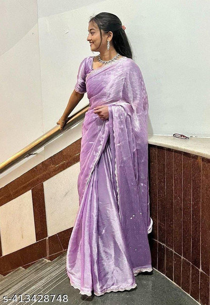 Purple Zimmy Choo Silk Saree with Cutwork Border