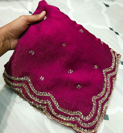 Fendi saree with diamond stone Lehriya border design Saree