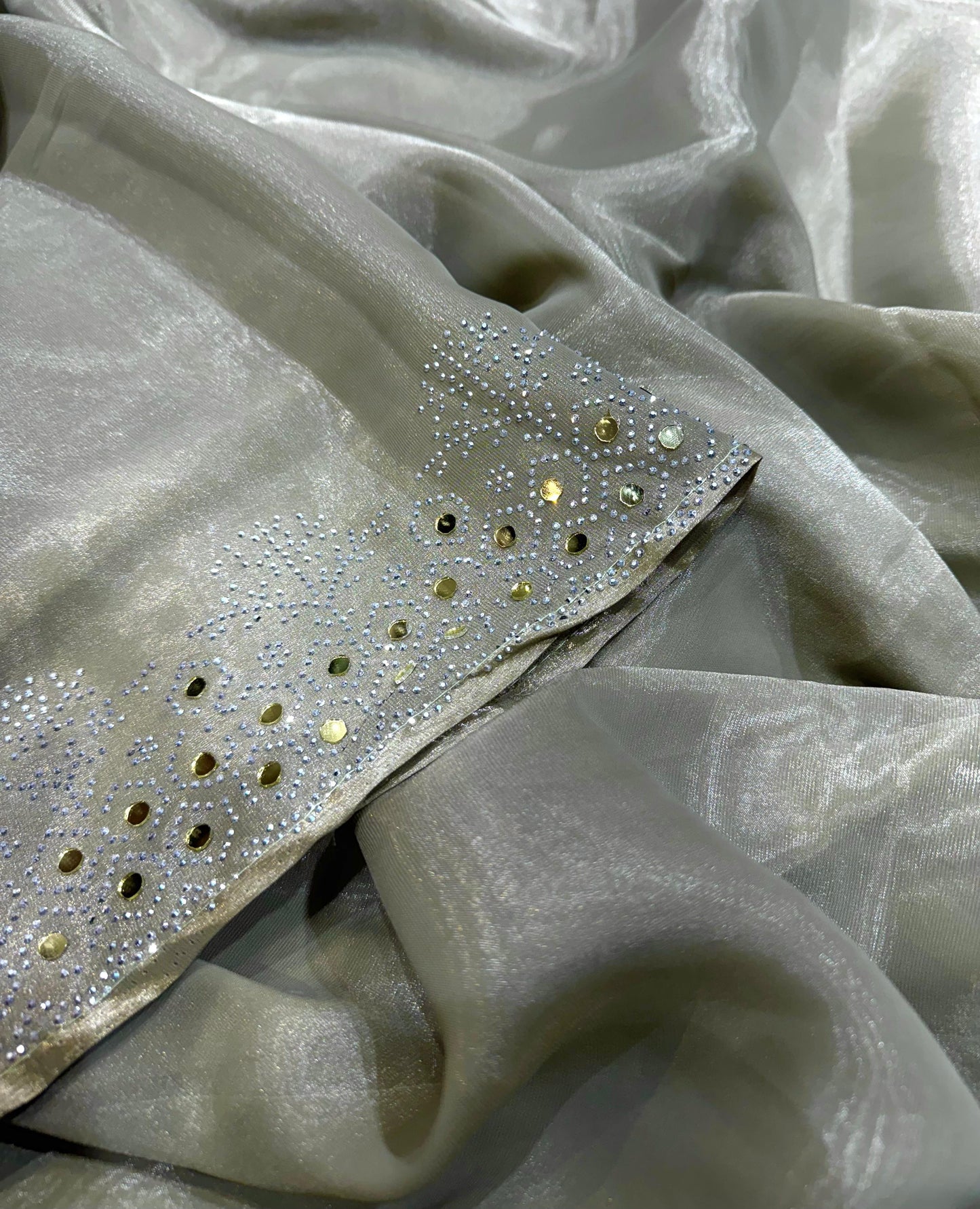 siroski diamonds and mirror hand work Jimmy Choo saree