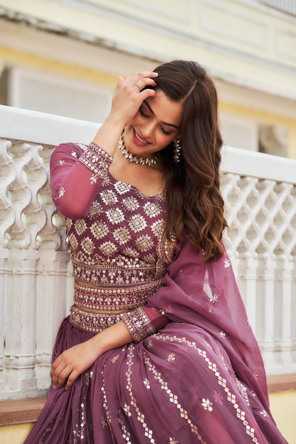 Georgette Lehnga chilli Dupatta with belt