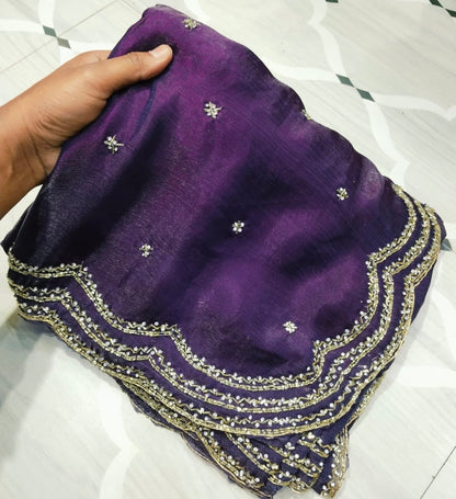 Fendi saree with diamond stone Lehriya border design Saree