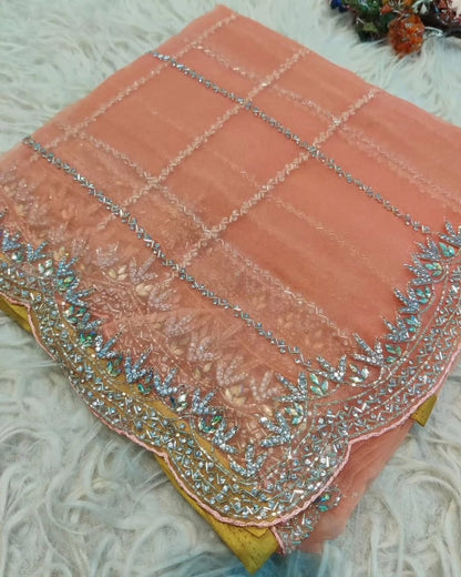 Crystal tissue saree in necklace design