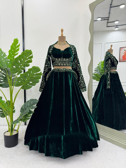 velvet Lehnga with beautiful hand work
