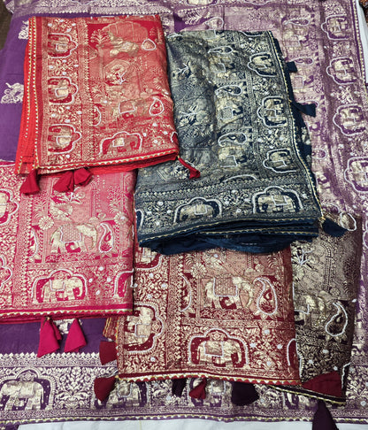 Pure Viscose Dola Fabric Saree With Beautiful Heavy Meenakari Zari Weaving